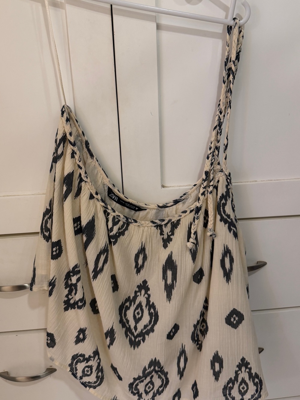 Zara Cream and Black Printed Spaghetti Strap Camisole